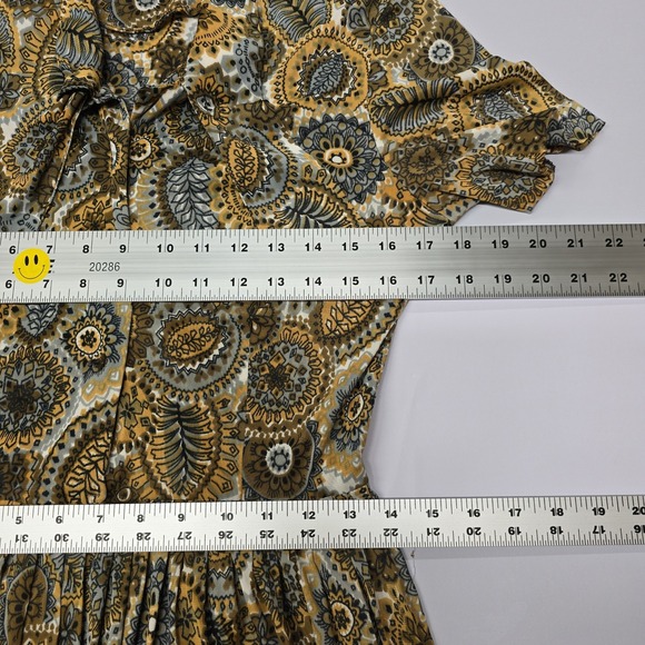 Vintage‎ Womens Paisley Print Midi Dress Button Up Short Sleeve Tie Neck - Picture 6 of 6